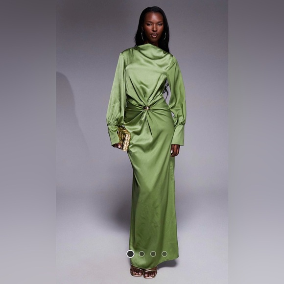 ASOS Dresses & Skirts - ASOS DESIGN Twist Front Bias Satin Maxi Dress w/ Gold Hardware in Olive Green ✨